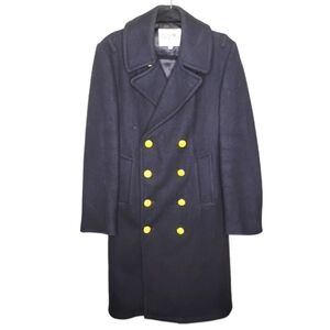 Vintage Fox-Knapp Wool Pea Coat Men’s 36 Navy Gold Buttons Military USA 90s